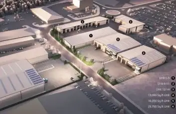 CGI visual of a new industrial development at Doncaster Sheffield Airport, where Britcon was appointed to deliver a £7.5 million commercial construction project.