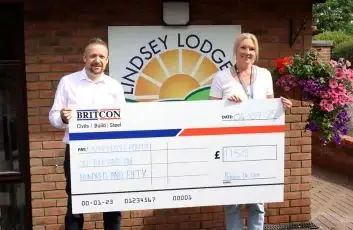 Britcon representatives present a £1,150 donation cheque to Lindsey Lodge Hospice & Healthcare following a successful fundraising initiative.