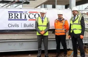 Project stakeholders and the Britcon team take part in the steel signing ceremony for the Victoria Pleasure Ground redevelopment in Goole.